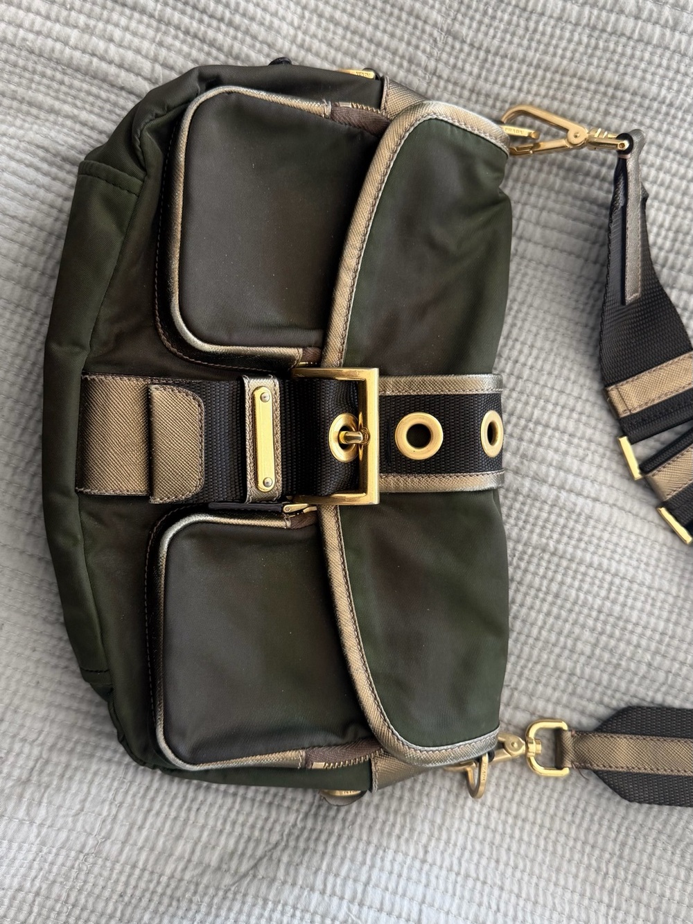 Prada Olive Green Nylon Crossbody with Gold Hardware - Picture 2 of 7